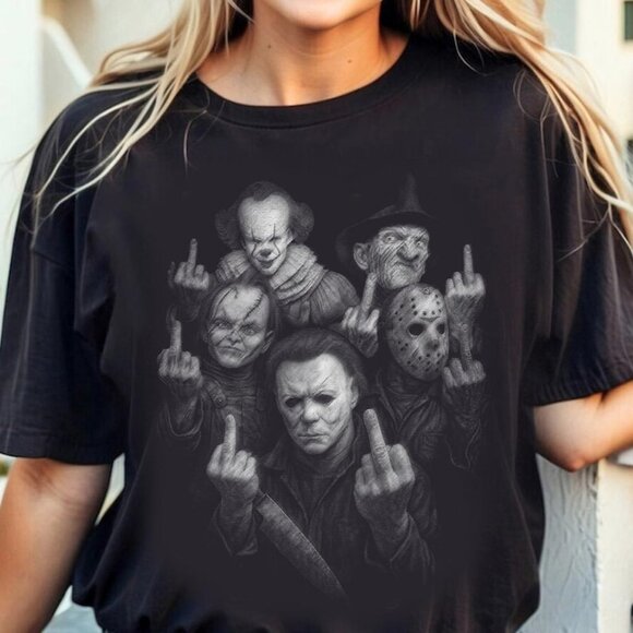 Other - Horror Charaters Middle Finger Shirt, Funny Halloween Shirt, Horror Movie Shirt
